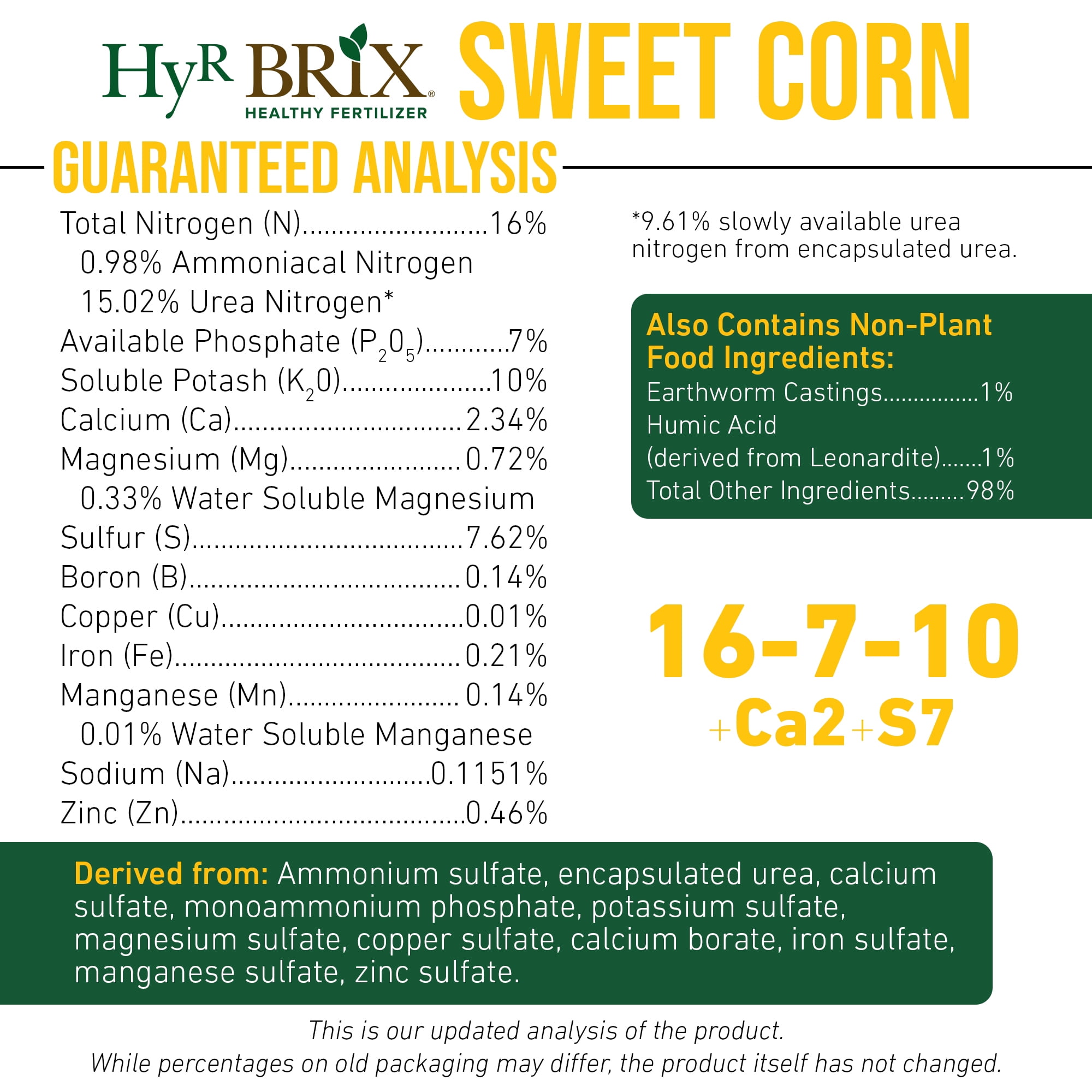 HyR BRIX Slow-Release 16-7-10 Sweet Corn Fertilizer, 45lb Bag - Corn Food with Calcium & Sulfur - Essential Micronutrients for Big, Uniform Ears & Sweet Flavor