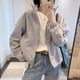 thumbnail image 5 of Chaquetas para mujer, estilo coreano, cuello alto, chaqueta de béisbol sólida, cárdigans de manga larga, abrigos recortados, blusas casuales vintage para mujer, 5 of 5