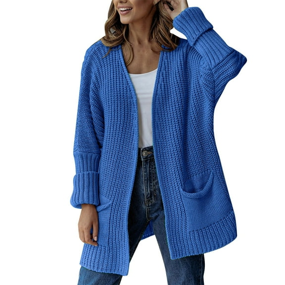 Niaviben Knit Cardigan Long Cardigans for Women Loose Cardigan Womens Sweater Women's Jacket Crochet Sweater Crop Cardigan for Women Blue L