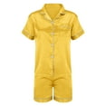 thumbnail image 4 of Jxximdong Pajamas for Women Set Button Down 2 Piece Satin Shorts Set Ruffle Notch Collar Sleepwear Yellow Loungewear XXL, 4 of 6
