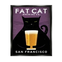 Stupell Industries Fat Cat Brewing Vintage Typography Graphic Art Jet Black Floating Framed Canvas Print Wall Art, Design by Ryan Fowler