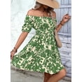thumbnail image 4 of Women'S Tie Back Off Shoulder Wrap Layer Ruffle Short Sleeve Mini Dress Emerald Green XXXL, 4 of 7