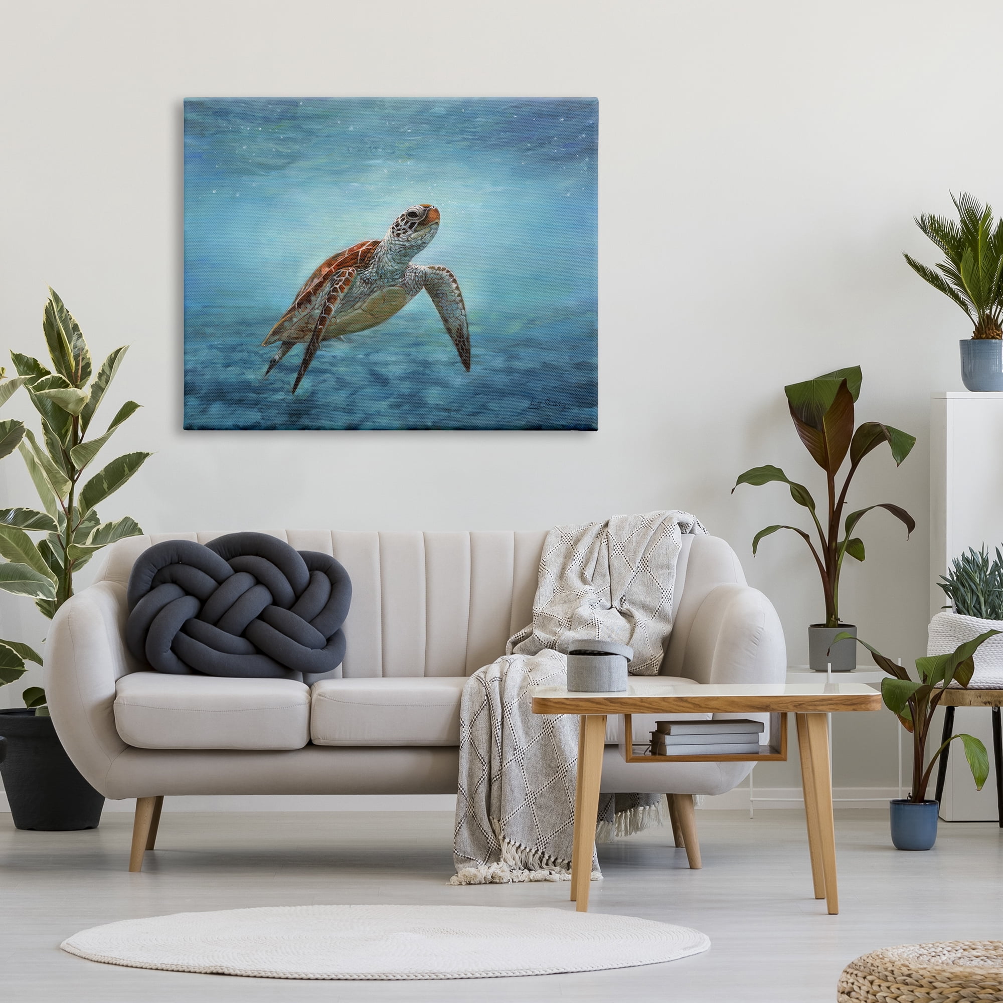 Stupell Industries Sea Turtle Underwater Marine Scene Deep Ocean Water Painting Gallery Wrapped Canvas Print Wall Art, Design by David Stribbling