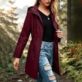 thumbnail image 4 of Women Mid Length Rain Coat Hooded Full Zip Drawstring Waist Windproof Waterproof Lightweight Casual Outdoor Hiking Jacket with Pockets Wine Zipper Coat Women 3XL, 4 of 5