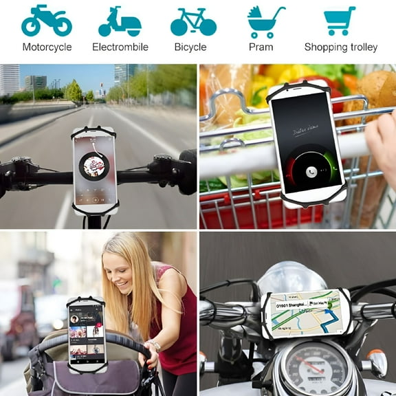 MELIVO Universal Bicycle Phone Mount, Bike Cell Phone Holder Silicone Motorcycle Handlebar Cradle For 4-7.5inch Phone Smartphone GPS