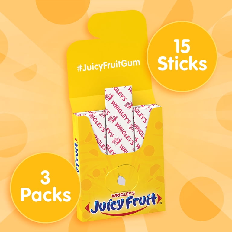 Juicy Fruit, Chewing Gum, 15 Count per Pack, 3 Pack 45 Pieces