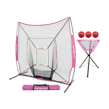 PowerNet DLX Combo 6 Piece Set for Baseball Softball 7x7 Practice Net Bundle w/Strike Zone, Ball Caddy + 3 Weighted Training