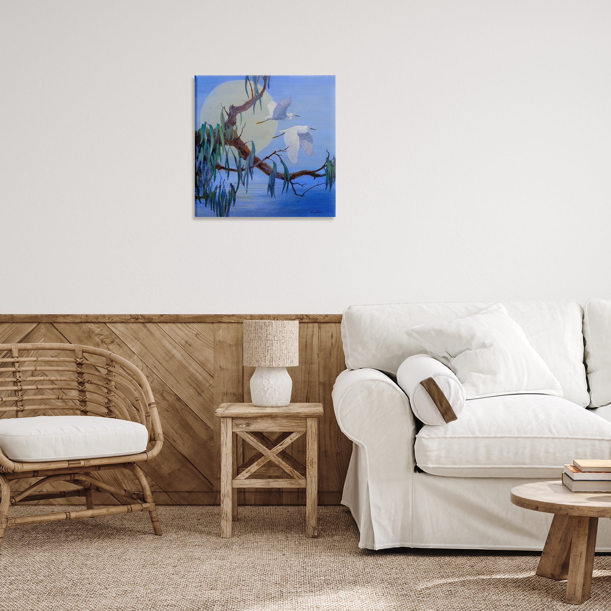 Stupell Industries Shining Moon & Birds Birds Painting Wrapped Canvas Art Print Wall Art, 24 x 24