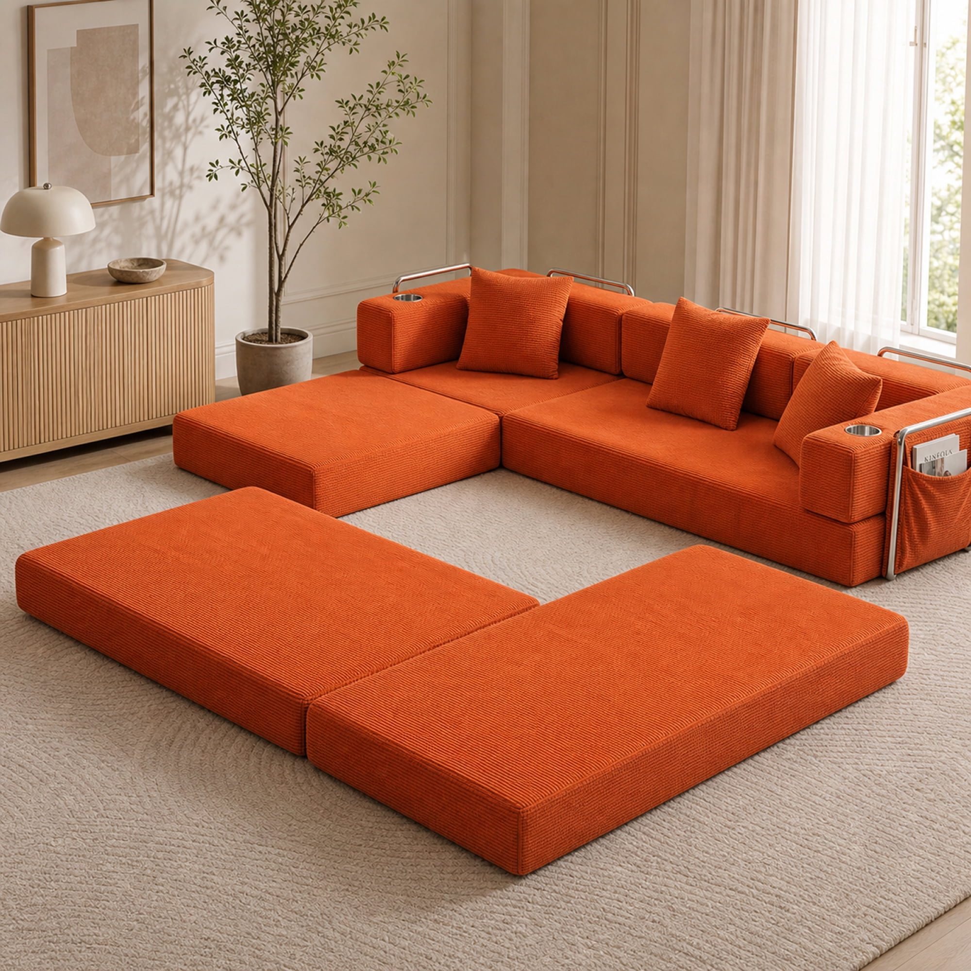 Leumius 108" Modular Sectional Sofa with L-Shape Chaise, Boneless Cloud Couch with Deep Seat for Living Room, Bedroom Orange