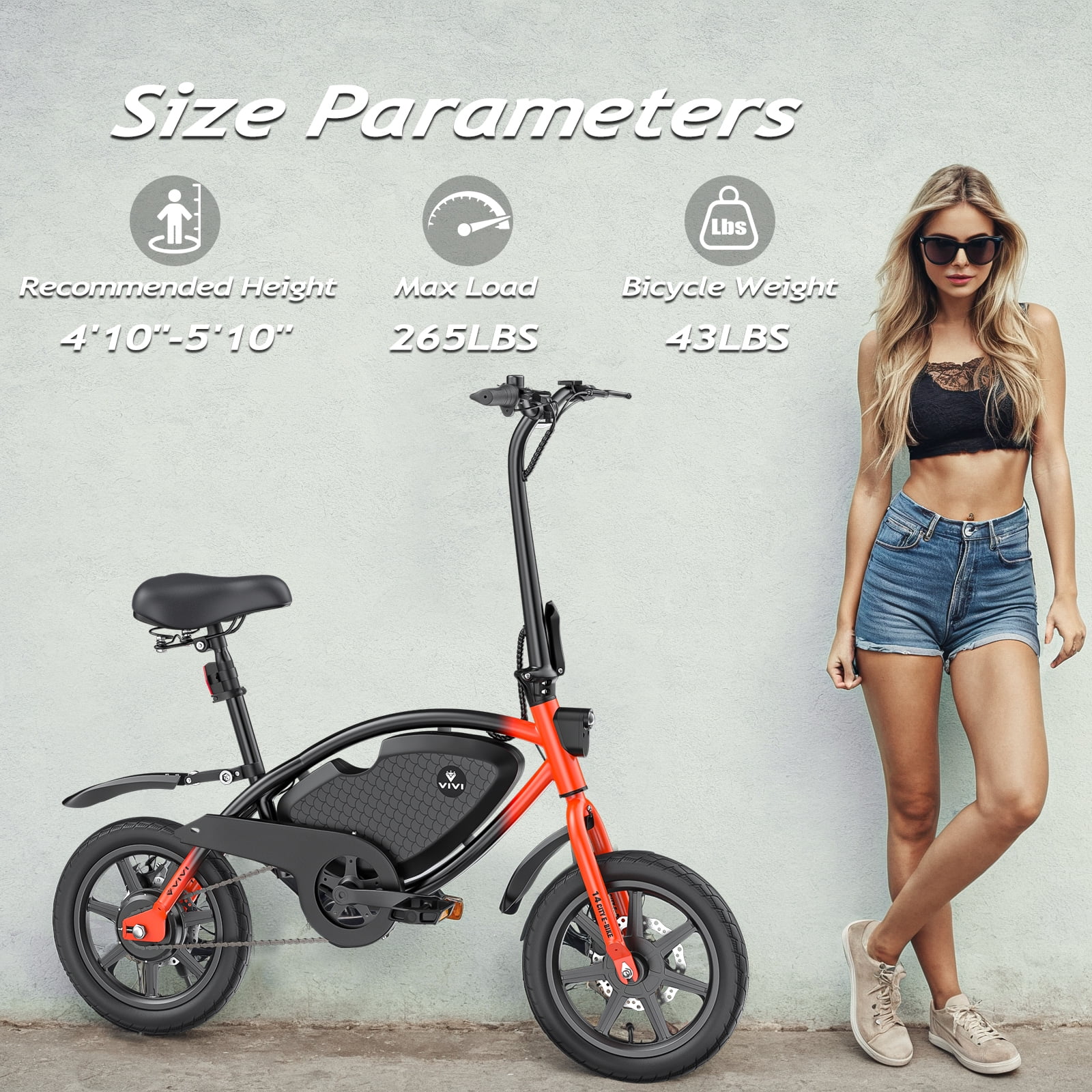 Vivi 14" Electric Bike for Adults with Peak 500W Motor, 20MPH Folding Electric Bicycle with Cruise Control, 40Miles(Pedal-Assist) Commuting Ebike with 48V 374.4WH Battery, Integrated Wheels, UL 2849