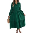 thumbnail image 2 of Spring Dresses for Women 2026 Trendy Long Sleeve Button Down Collared Ruffle Hem A Line Flowy Long Dress, 2 of 8
