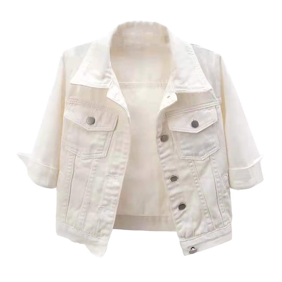 TTUHYWXI Plus Size Denim Jacket Light Weight Cropped Jean Jackets Lapel Button Down Long Sleeve Casual Tunic Coat (White, 4XL)