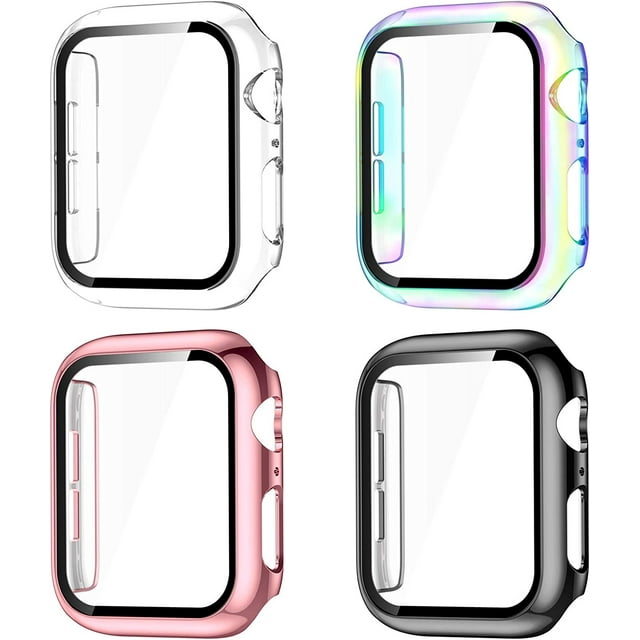 Compatible with Apple Watch Case 40mm, Apple Watch Screen Protector 40mm, Full Coverage Hard PC Bumper Protective Cover for iWatch SE Series 6/5/4 Women Men 4pack Black/Clear/Colorful/Rose Pink