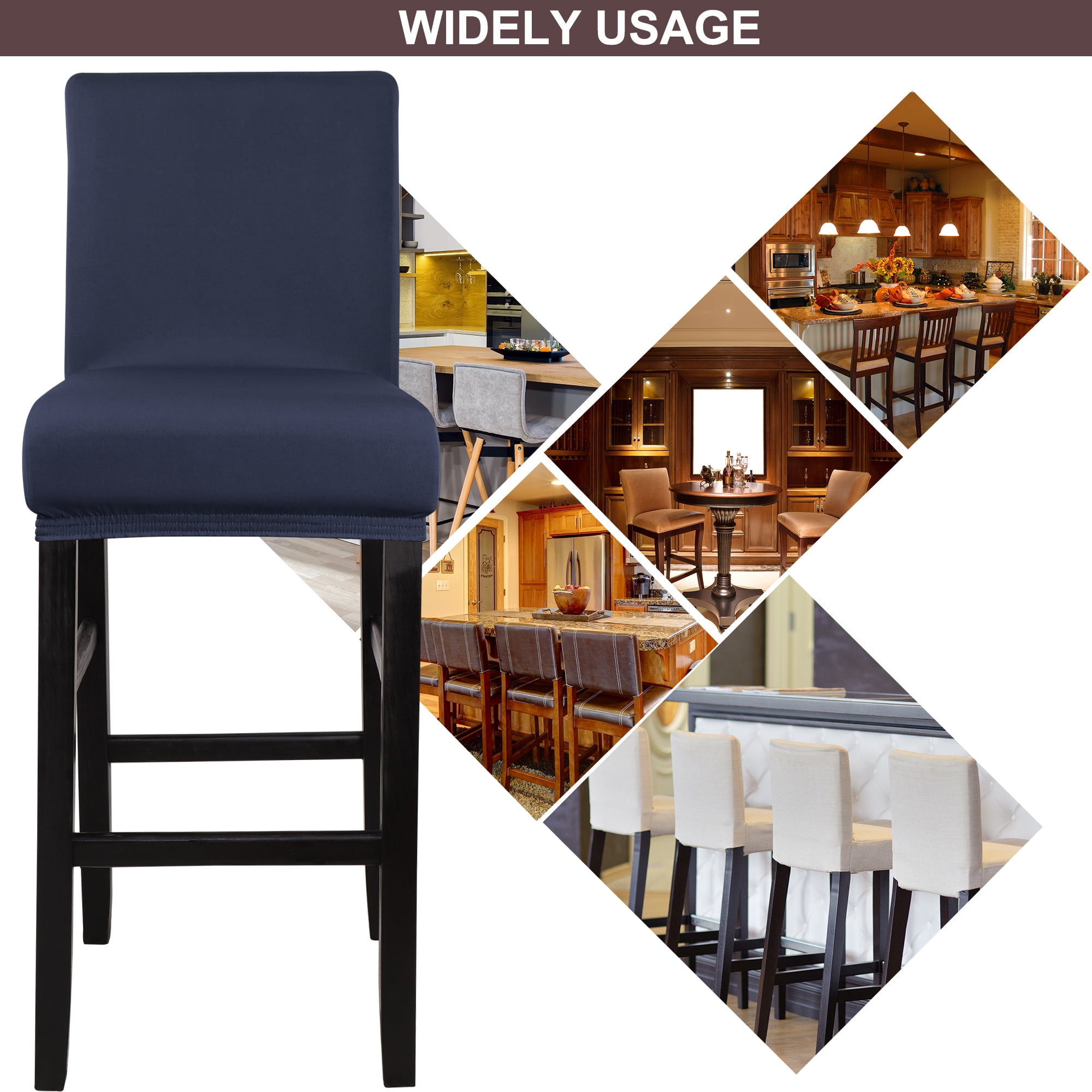 Unique Bargains Bar Stool Covers Counter Height Side Chair Slipcover Dark Blue 4 Pcs
