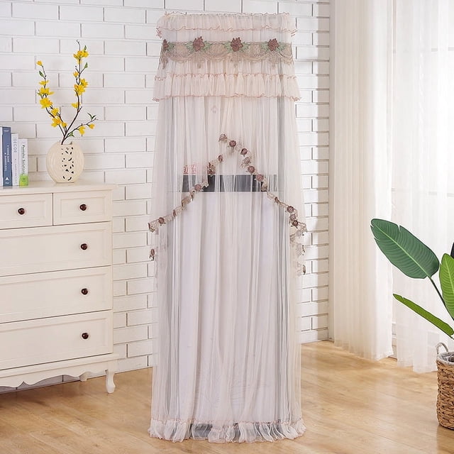 Nvzi pieza de cubierta de aire acondicionado con borde de encaje de hilo plisado, cubierta de aire acondicionado vertical cuadrada bordada marrón, cubierta de gabinete cuadrado 53 * 33 * 175 cm