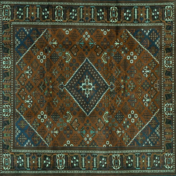 Ahgly Company Machine Washable Indoor Square Persian Turquoise Blue Traditional Area Rugs, 4' Square