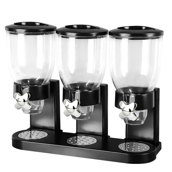 Triple Food Dispenser 2L Dry Food Dispenser Grain Dispenser Cereal Dispenser for Kitchen (Black)