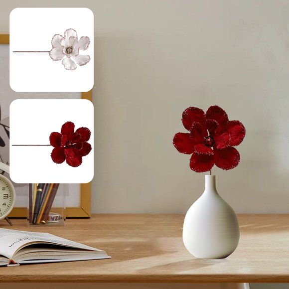 Xihbxyly Decoración Floral Navideña, Brillante, con Un Toque Festivo, Material de Alta Simulación, Fácil de Combinar con Árboles y Coronas, Decoración para El Hogar y Fiestas, Color Blanco y Vino, 25