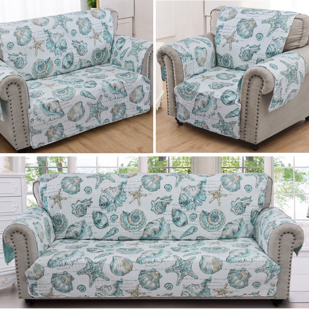 Global Trends Coastal Seashell Quilted Reversible Furniture Cover