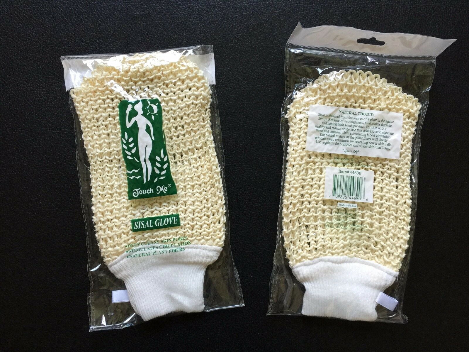 Lot of 2 Natural Sisal Loofah Glove w.Cuff Bath Mitt Exfoliate Scrubber