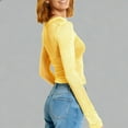 thumbnail image 4 of Lenpel Women's Mesh Crop Tops Long Sleeve Crew Neck Solid Color See Through Slim T Shirts Going out Blouses(Gold,Medium), 4 of 5