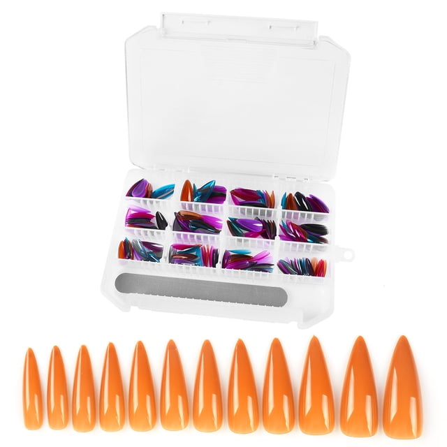240Pcs Colorful Salon Pointed Nail Tips False Nails with Nail File Nail Polish (4#)