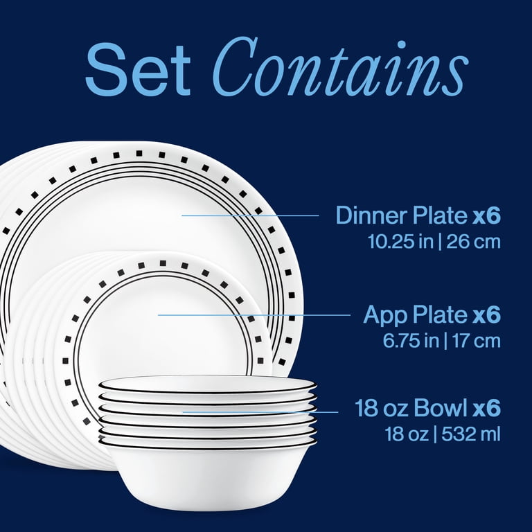 Corelle, Dinnerware Set, City Block 18-Piece, Service for 6
