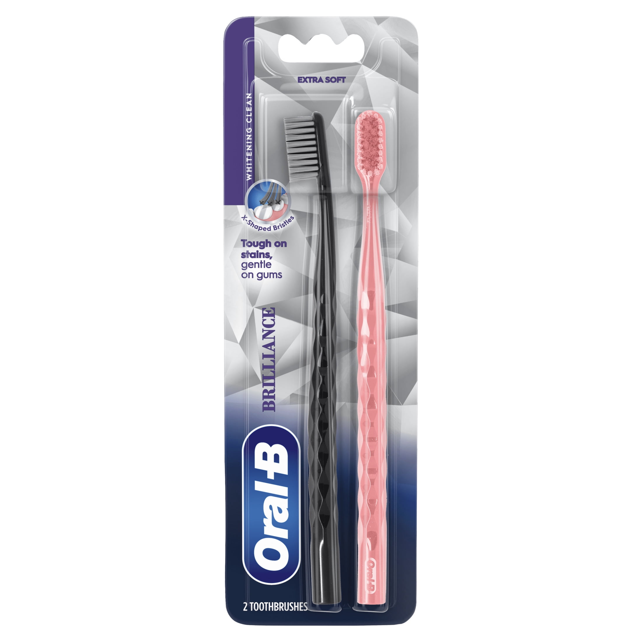 Oral-B Toothbrush Pro Whitening Brilliance, Extra Soft, Black and Coral, 2 Count