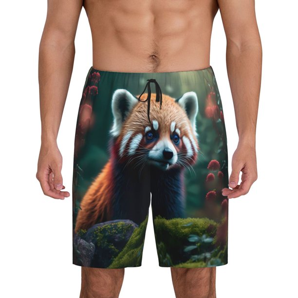 Fotbe Forest Plant Raccoon Pantalones Cortos de Pijama para Hombre, Ropa de Dormir, Pantalones de Pijama Cortos para Hombre-X-Large