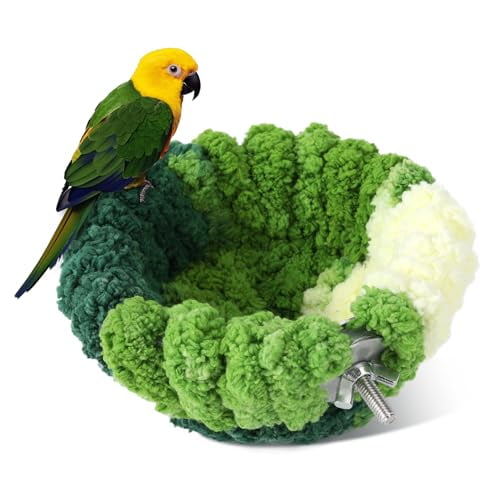 Bird Nest for Cage,Plush Hanging Bird Bed for Parakeet,Breeding Bird House for Conure,Budgie,Cockatiel,Lovebird,Canary,Finch,Hamster,Small Pets,Warm Nest (Green,S)