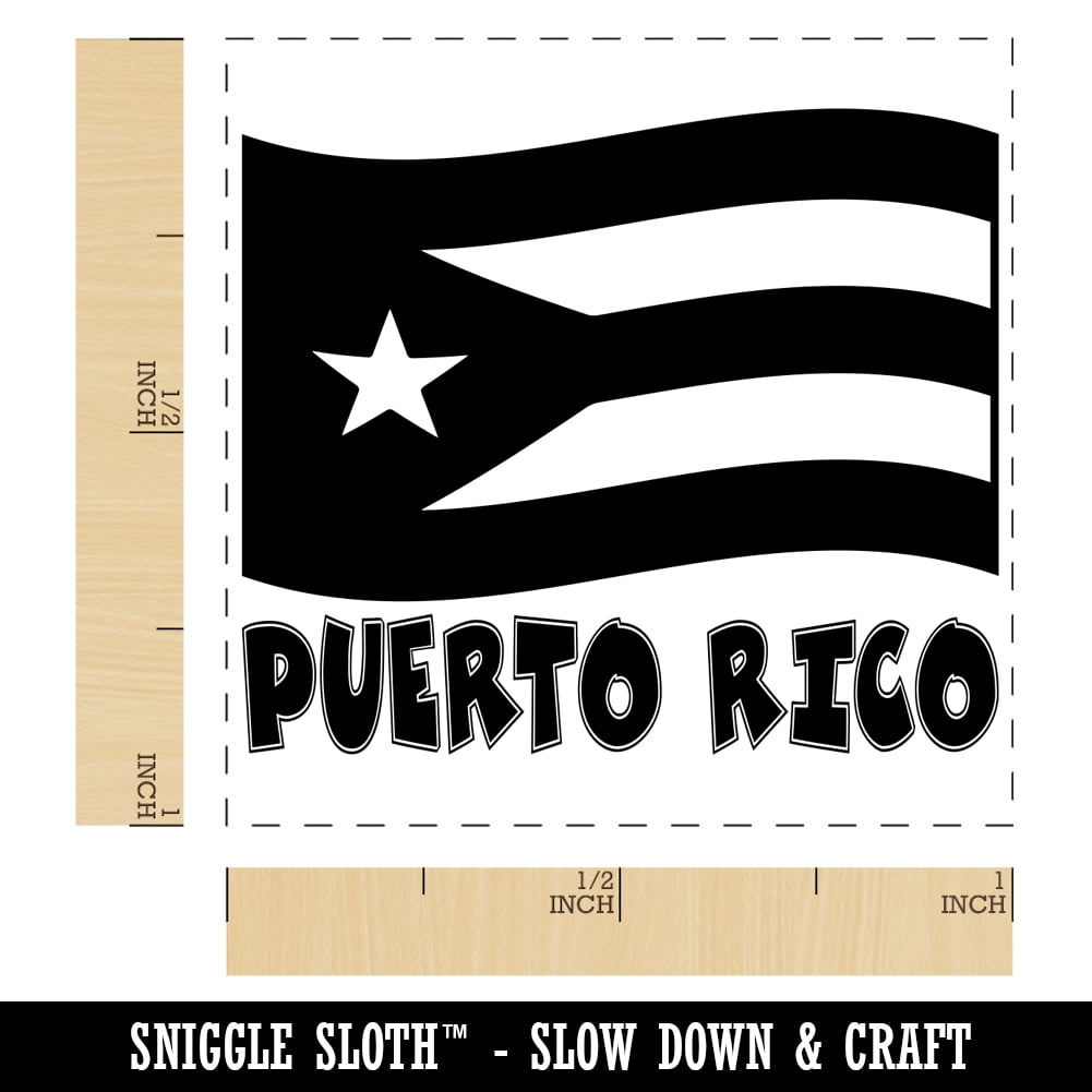 Puerto Rico with Waving Flag Cute Self-Inking Rubber Stamp Ink Stamper - Blue Ink - Small 1 Inch