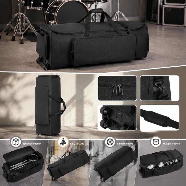 Drum Hardware Bag, with wheels, 1680D fabric, black, 4 pockets, sturdy ...