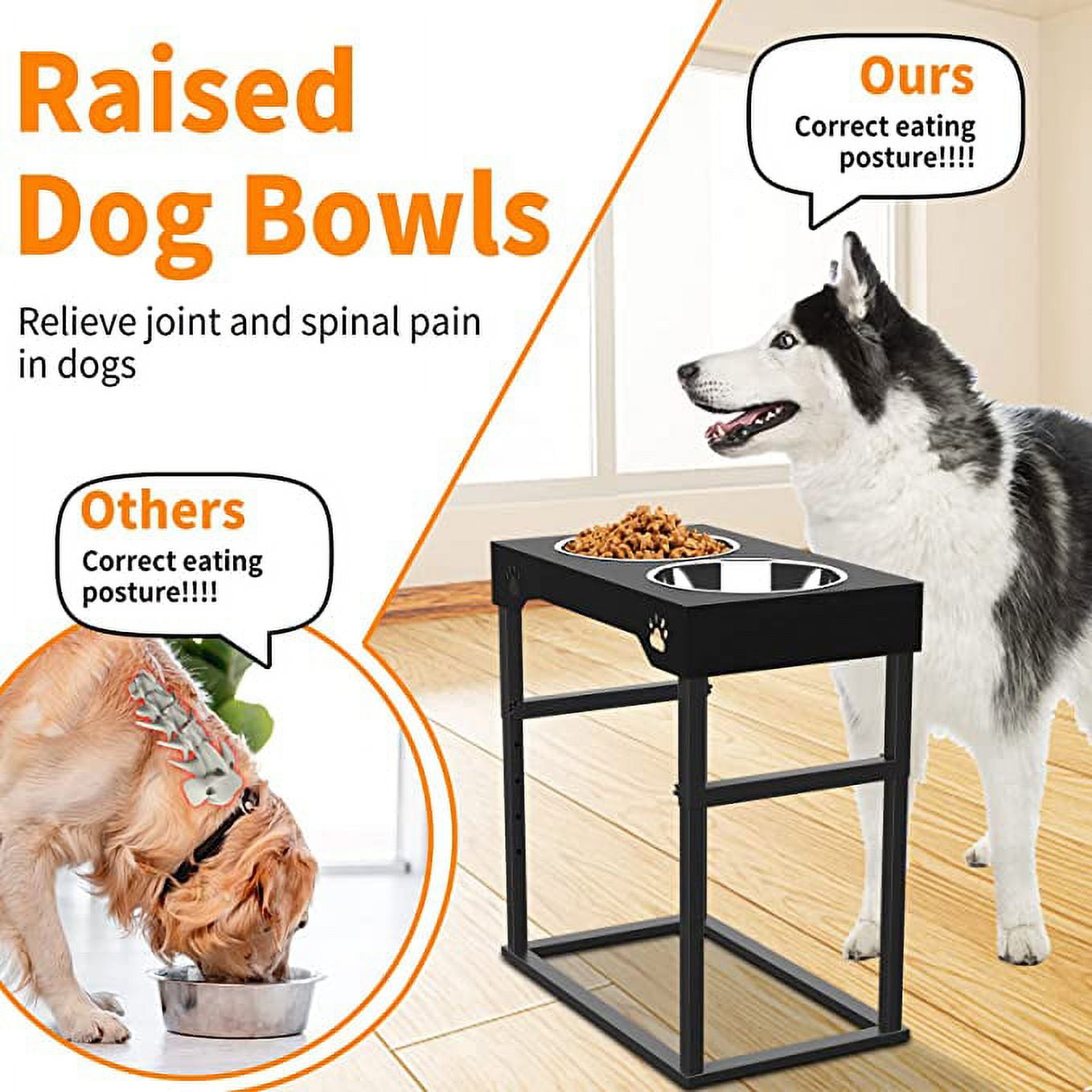 Stig & Bone Dog Bowls for Large Dogs - Elevated with Stand - Modern  American Walnut Wood, Durable Stainless Steel - Raised Dog Feeder for Food  and