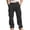 Black, variant on Mens Linen Cargo Pants Button Elastic Waist Multipockets Work Pants Summer Casual Loose Lightweight Trousers