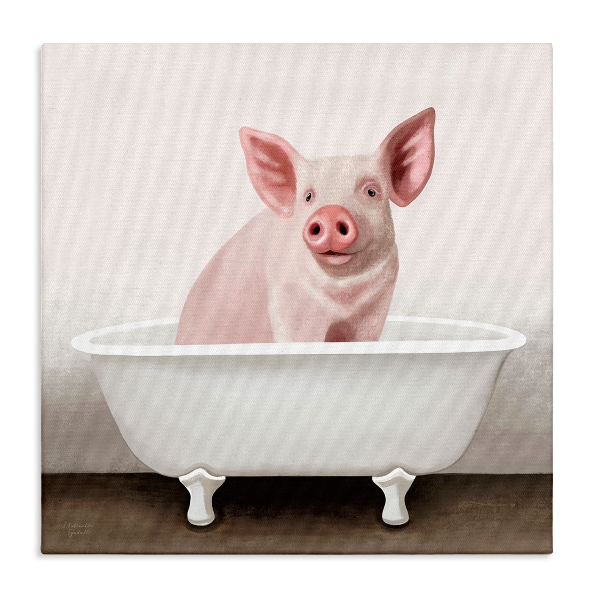 Stupell Industries Pink Farm Pig in Country Bath Tub,30 x 30,Designed by Elizabeth Tyndall