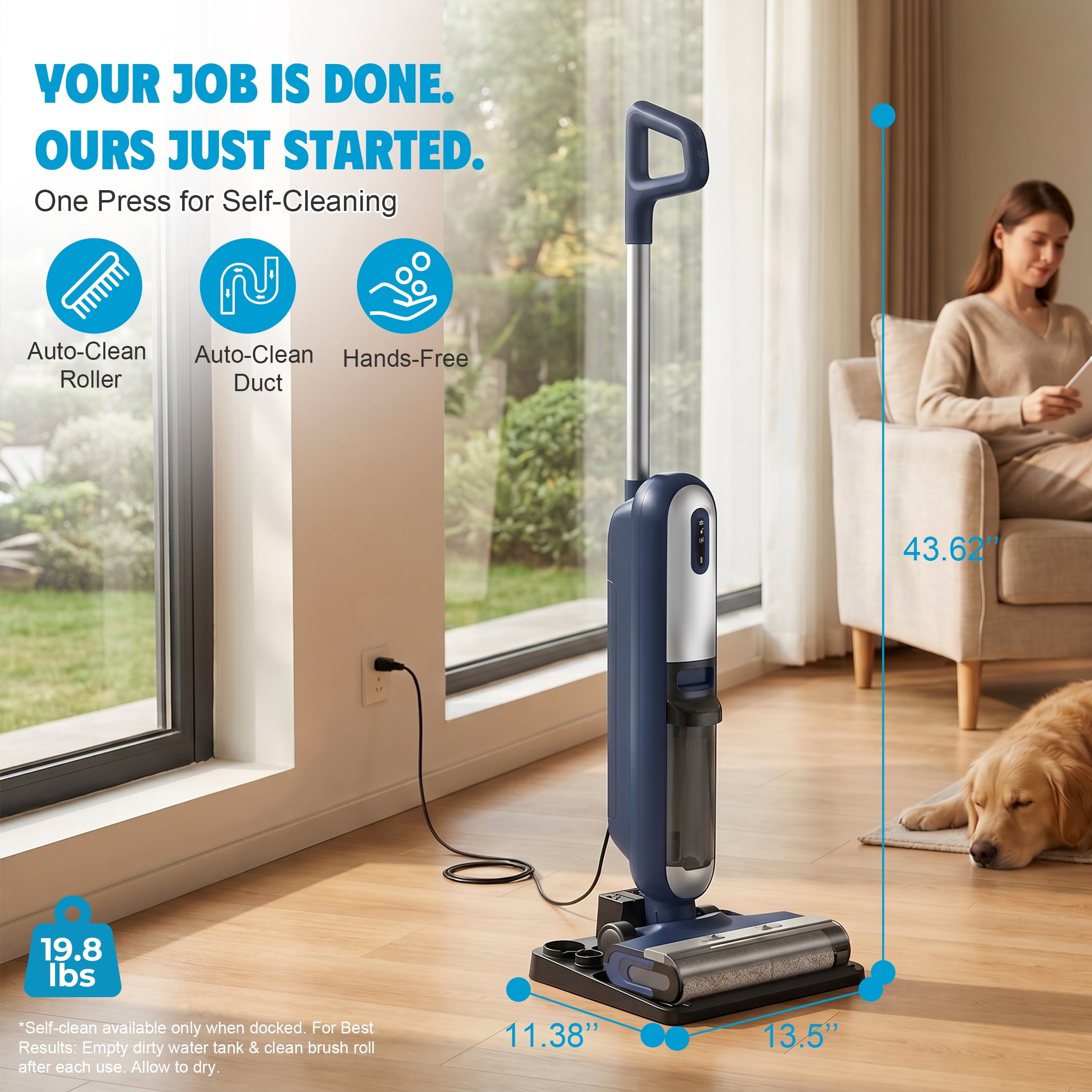 CONCETTA Wet/Dry Vacuum Cleaner of Cordless Design, Powerful Suction, Auto Self-Cleaning, Edge Clean, Blue