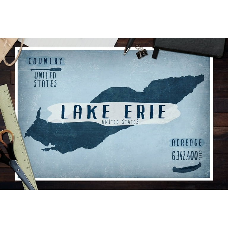Lake Erie, United States, Lake Essentials, Shape, Acreage and County (12x18  Wall Art Poster, Room Decor)
