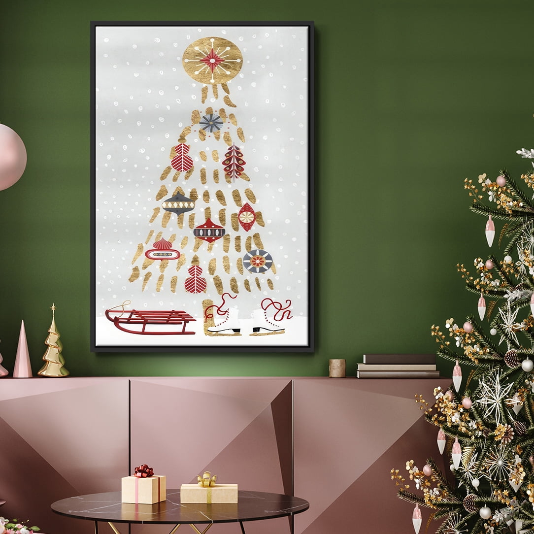 Christmas Chalet Collection B - Framed Gallery Wrapped Holiday Canvas - 27 x 41 - Black Frame