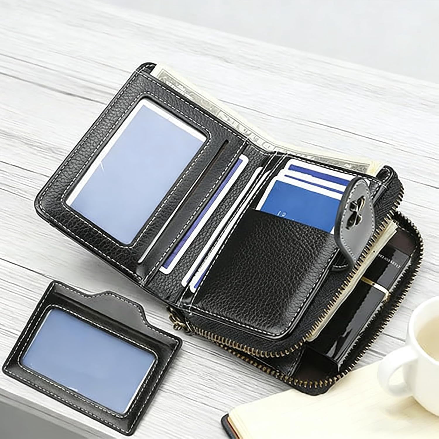 Mini Leather Cash Wallets with Zipper, Small Wallet for Women, Anti Theft Purse for Coins and Cards, Compact and Portable (Pink)