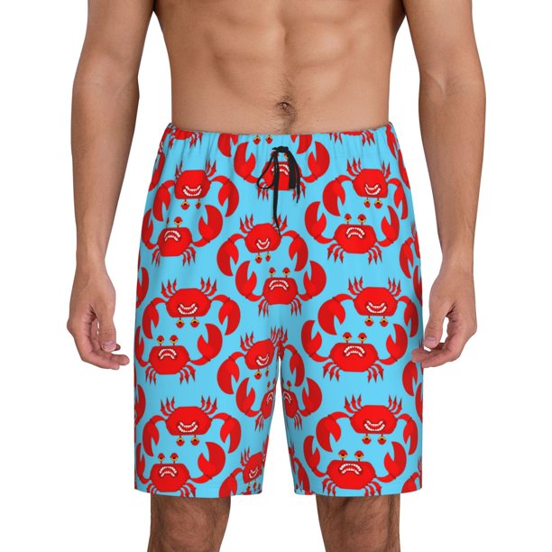 Balery Cartoon Crabs Pantalones cortos de pijama de punto de algodón para hombre con cinturilla y bolsillos-Medium