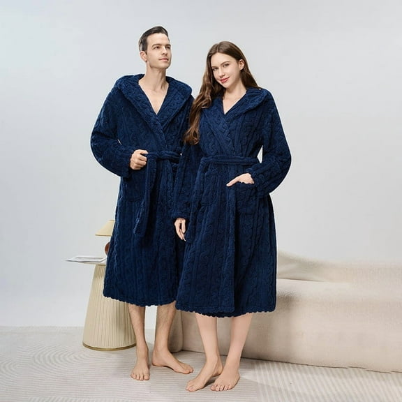 purcolt Unisex Hooded Fleece Robe Soft Warm Plush Long Spa Bathrobe with Belt & 2 Pockets for Women & Men