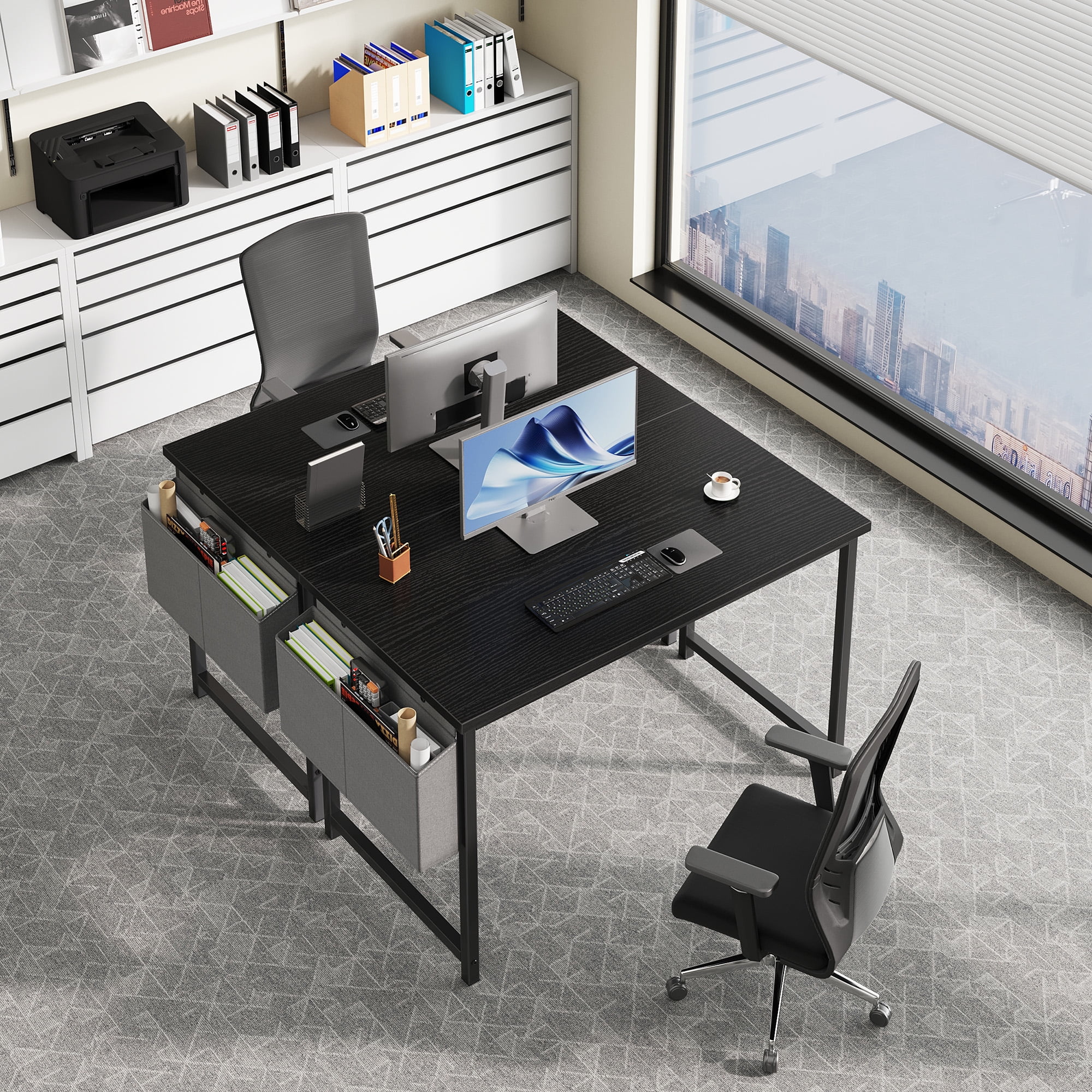 CONCETTA 44 Inch Computer Writing Desk with Storage Bag, Steel Frame for Home Office Study, Black