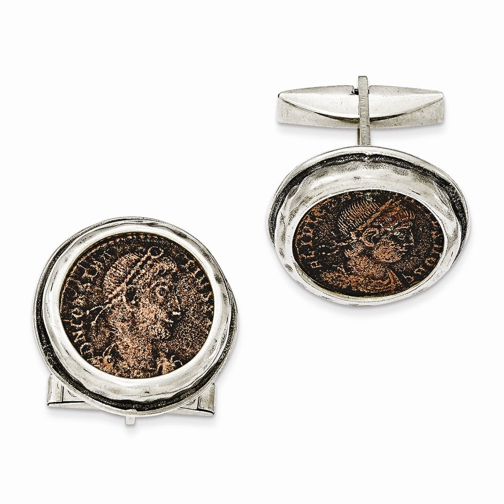 Lex & Lu Sterling Silver Antiqued Roman Bronze Coin Leverback Earrings