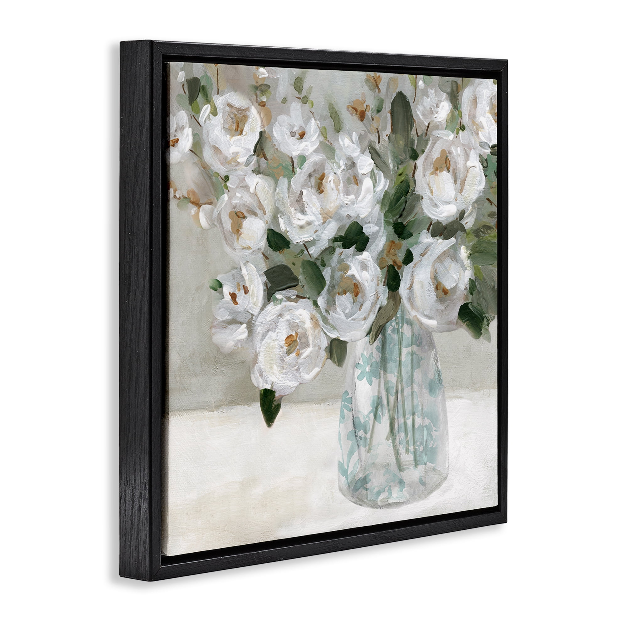 Stupell Industries Lovely Rose Still Life Plants & Flowers Painting Black Floater Framed Canvas Art Print Wall Art, 18 x 18