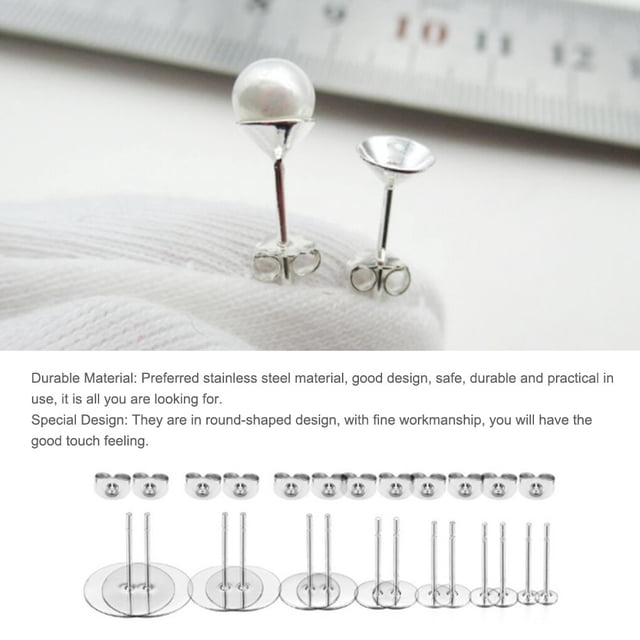 facefd 100 Ensembles Boucle d'Oreille Base en Acier Inoxydable Boucles d'Oreilles Bouchons Connecteur Hypoallergénique DIY Boucle d'Oreille Ronde Accessoire Femmes Adultes Couleur Acier / 12mm