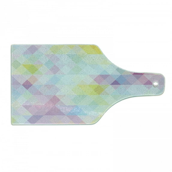 Abstract Cutting Board, Geometrical Vibrant Rainbow Themed Pastel Colored Rhombus Pattern Hipster Style, Tempered Glass Cutting and Serving Board, Wine Bottle Shape, Multicolor, by Ambesonne