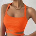 thumbnail image 4 of Public Womens Cropped Tank Tops Trendy Ribbed Sleeveless Square Neck Summer Basic Tops Causal Halter Slim Fit Cross Bandage Shirts Orange XL, 4 of 7