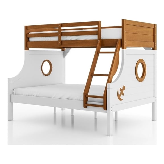 FOA Flivio 2pc Solid Wood Twin over Full Bunk Bed with Trundle Set in Oak