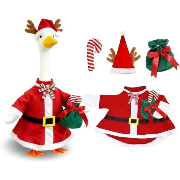 Christmas Porch Goose Santa Outfit Winter Clothes Costume for 23" Cement Geese