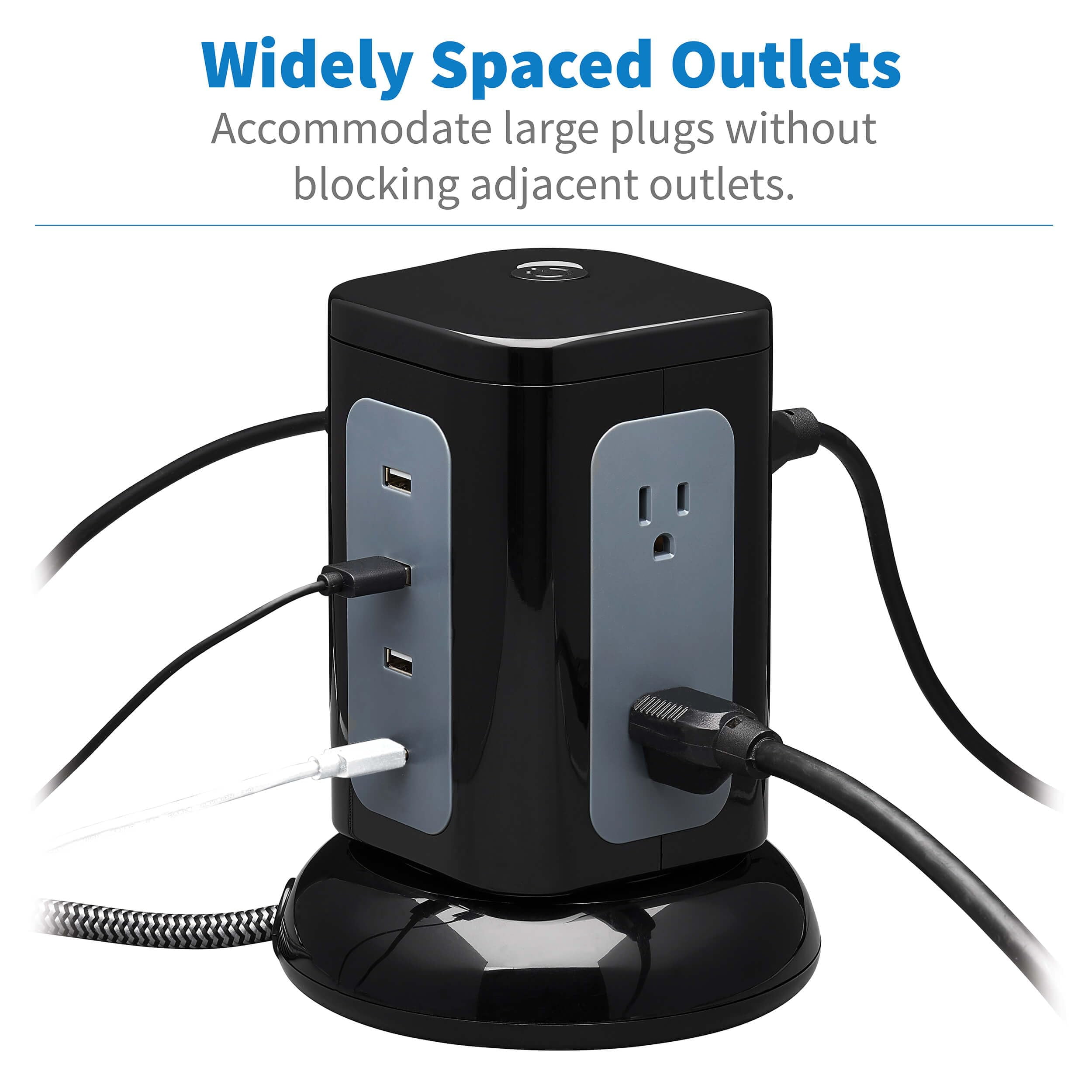 Tripp Lite TLP606UCTOWER Surge Protector Tower with USB Ports, 1800 Joules, 6-Outlets, 3 USB-A + 1 USB-C, 8ft Cord, Desk Accessory Charging Tower, Dorm Essentials, Tower Power Strip with Surge CA2